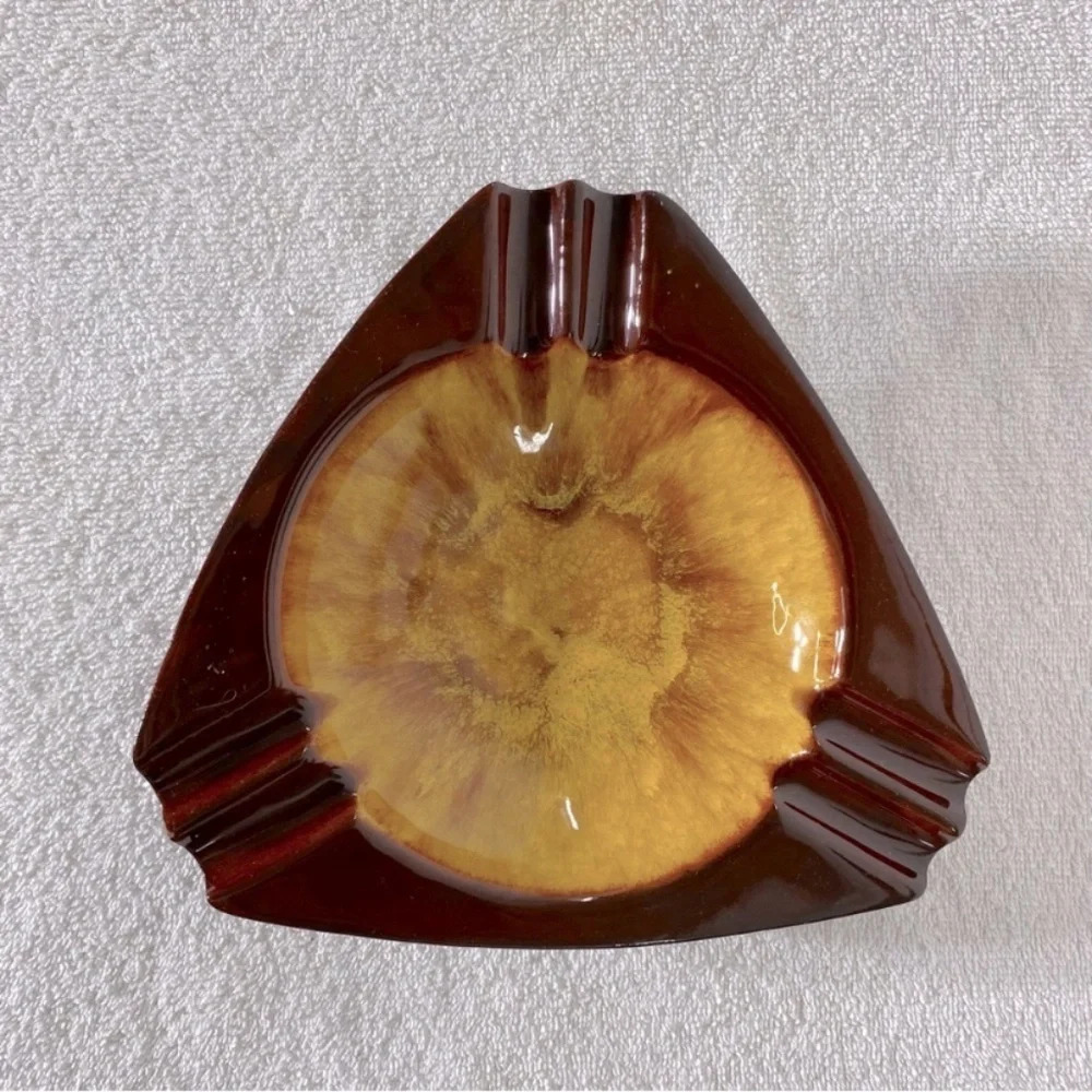 Vintage MCM Blue Mountain Pottery Canada Brown Yellow Ceramic Ashtray